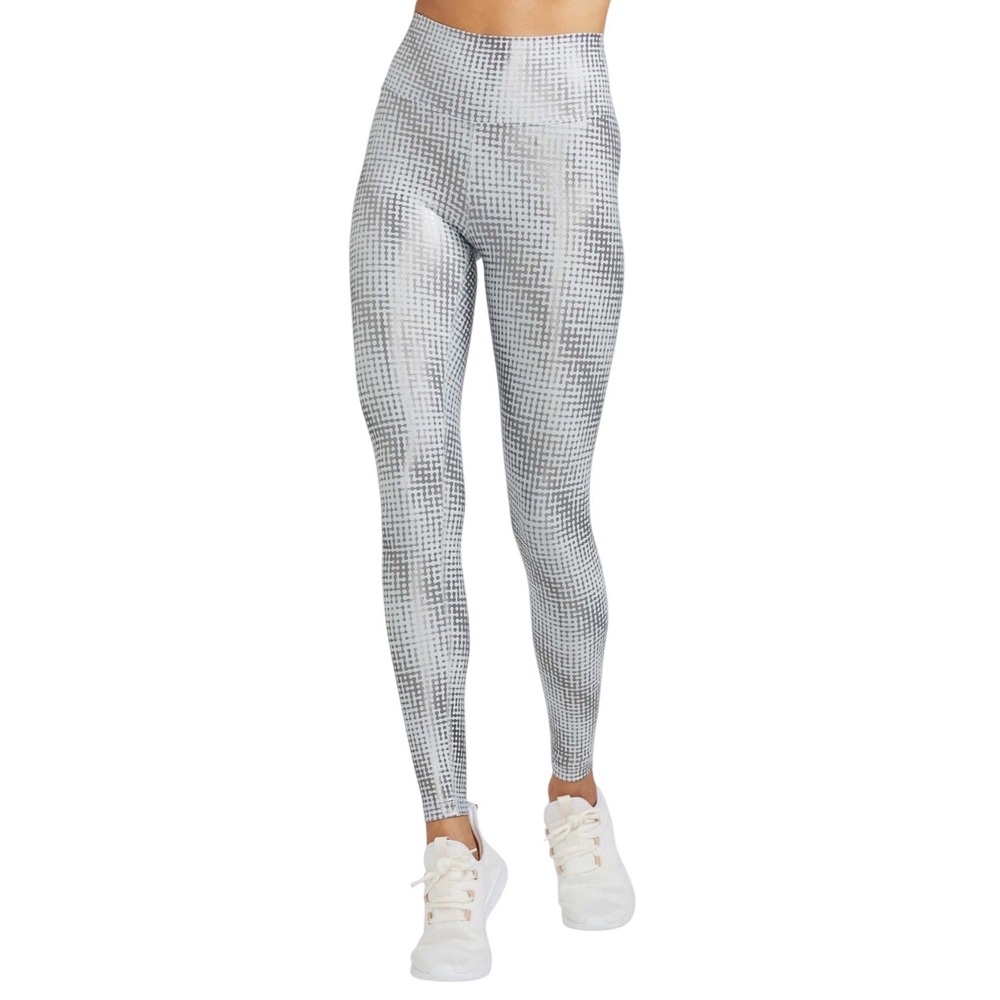 PELOTON Geometric Pattern High Waist Leggings Womens Size S Gray White